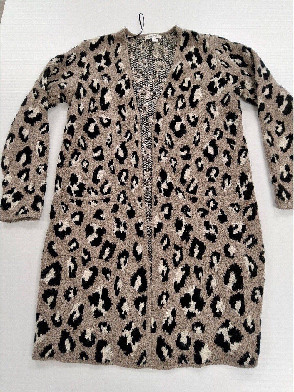 Nine West Women's XS Leopard Print Long Cardigan Sweater